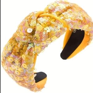 Glitter Sequin Fabric Knotted Headband, Yellow  NEW